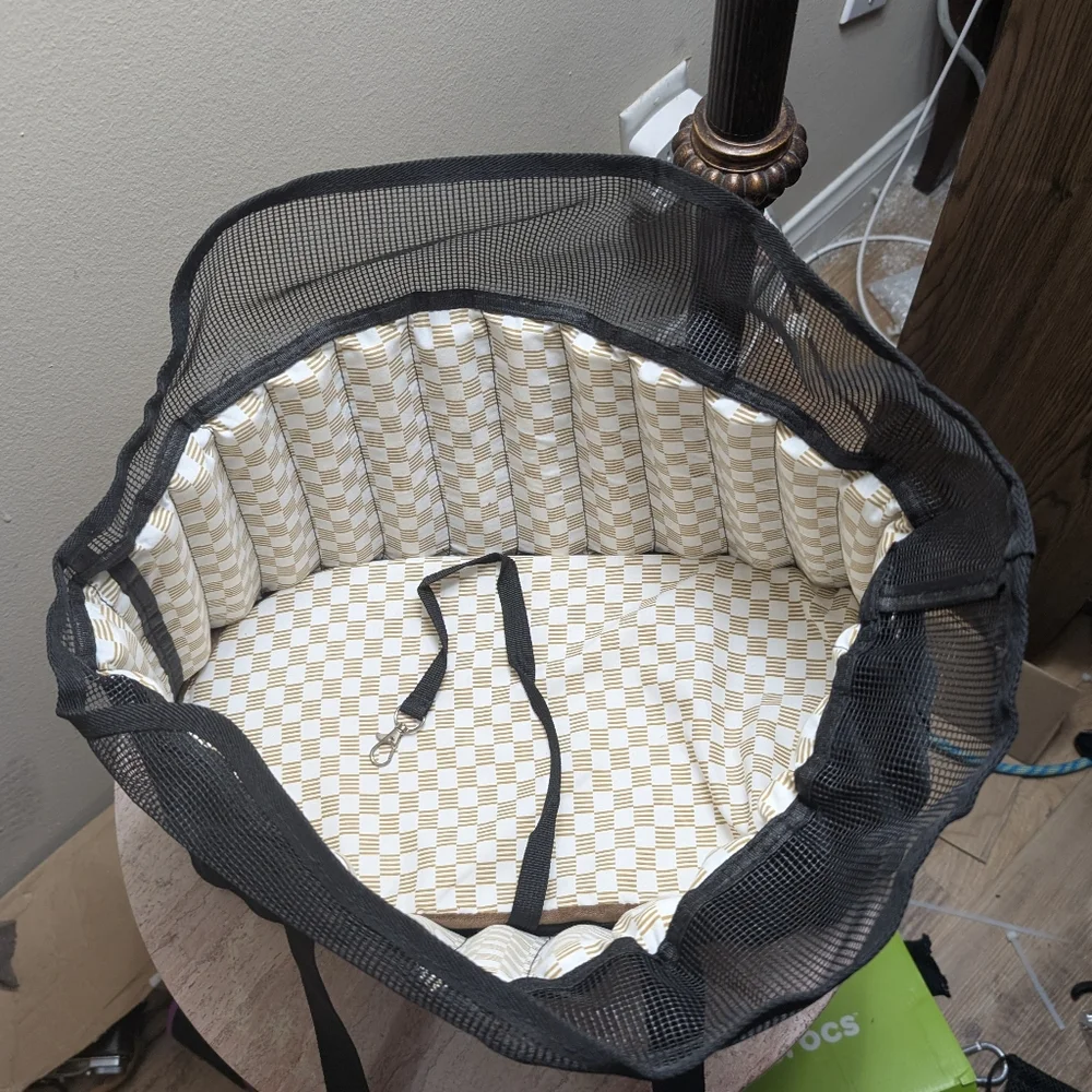Stylish ADORABLE Dog Carrier, Soft Sided, Light Brown Checkered LV Pattern